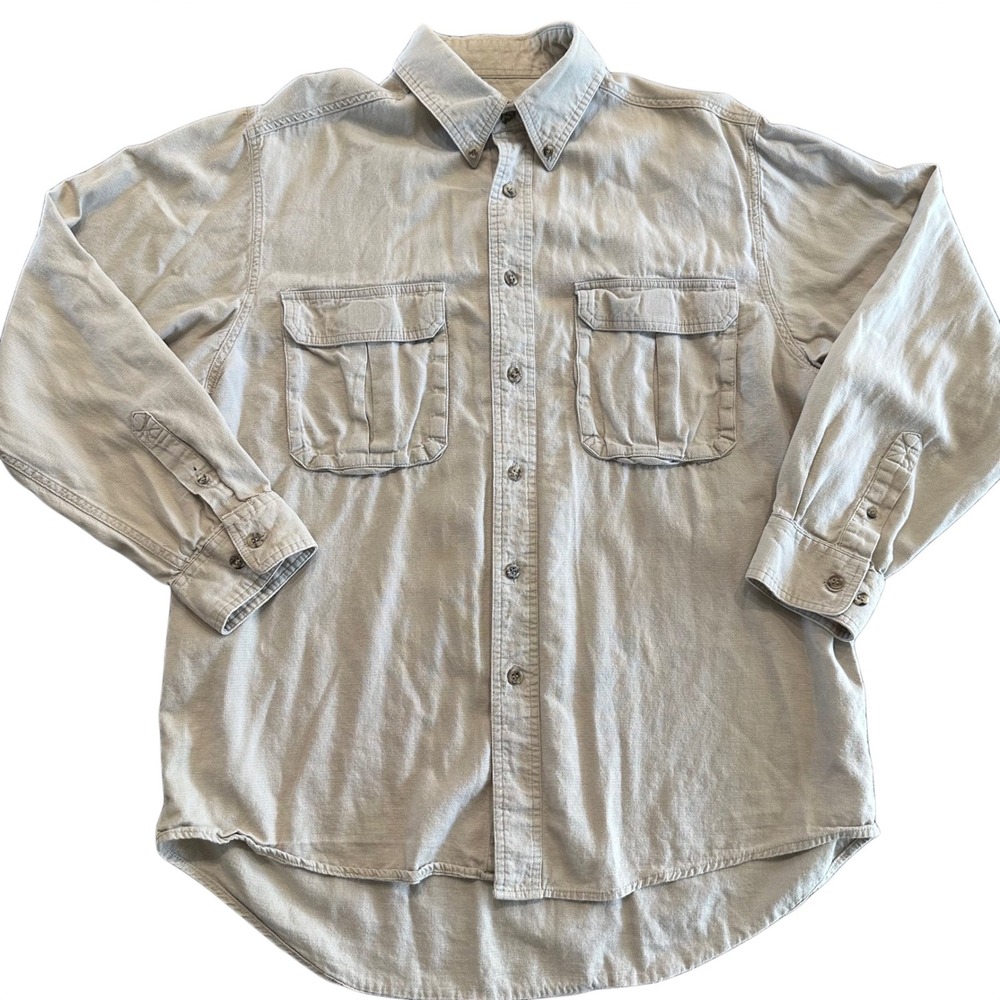 Wrangler Rugged Wear Mens Tan Khaki Canvas Shirt Large Hunting Shooting Gorpcore